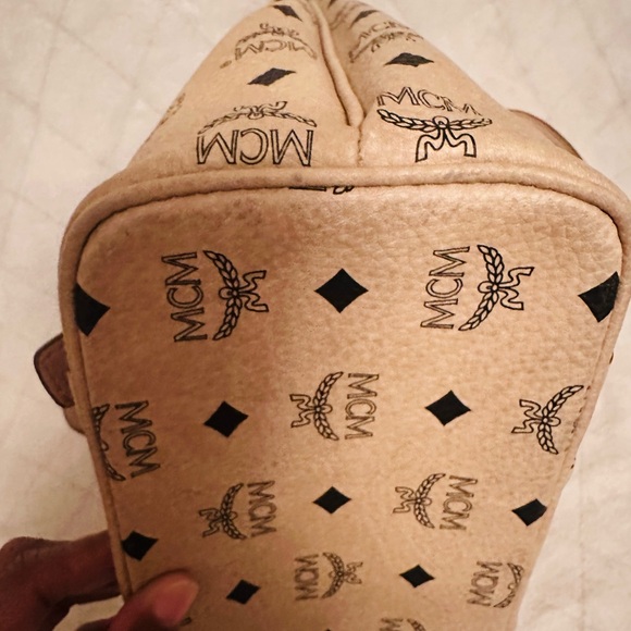 MCM Tan Logo Canvas Tote with Gold Plaque - Picture 13 of 14